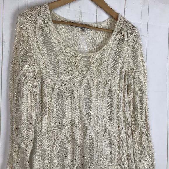 Jennifer Lopez Beige Sequin Pullover Sweater S - Picture 3 of 6